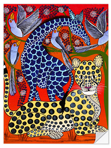 Naklejka na ścianę Blue Giraffe with cheetah