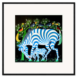Framed art print Blue Zebras at night