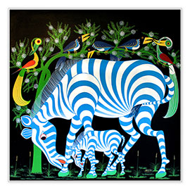 Wandbild  Blaue Zebras bei Nacht - Rafiki
