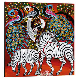 Magnettafel Zebras mit Pfauen