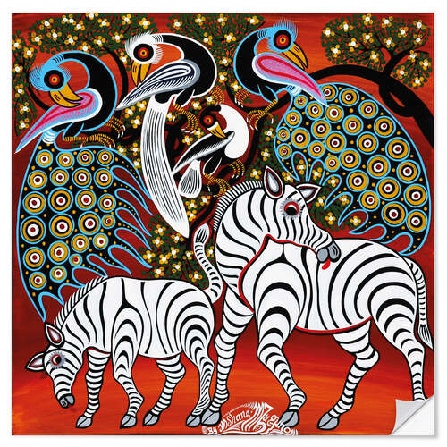 Sticker mural Zebras with peacock