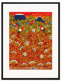 Gerahmter Kunstdruck Papageien in den Baumkronen