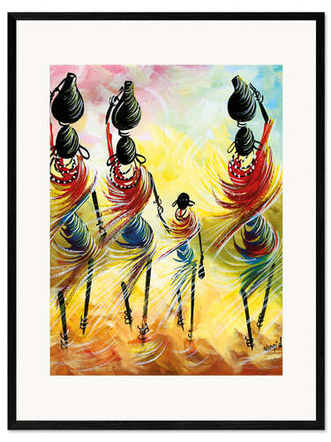 Kehystetty taidepainatus African women fetching water
