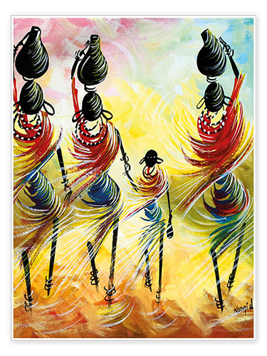 Poster Afrikanische Frauen beim Wasserholen