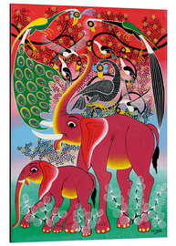 Alumiinitaulu Red Elephant with peacock