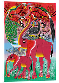 Gallery print Red Elephant with peacock