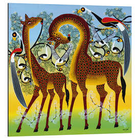 Aluminium print Giraffes at the bird tree