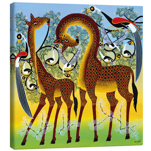 Canvas-taulu Giraffes at the bird tree