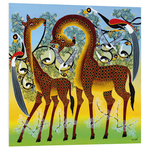 Foam board print Giraffes at the bird tree