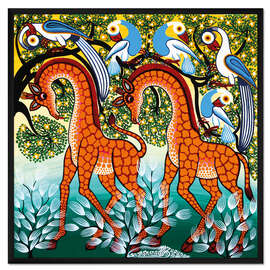 Gerahmter Kunstdruck Giraffen im Busch