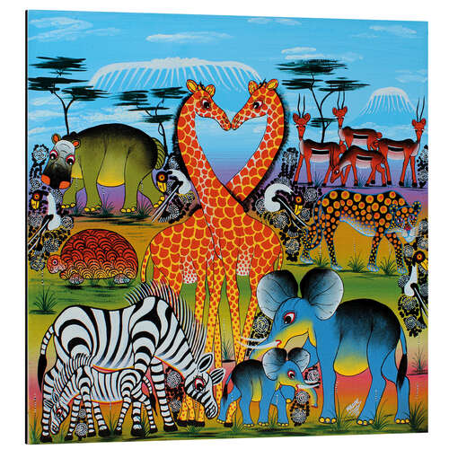 Tableau en aluminium Familles dans la savane