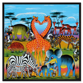 Gerahmter Kunstdruck Familien der Savanne