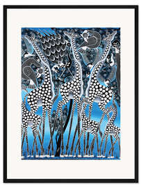 Gerahmter Kunstdruck Giraffen in schwarzweiß