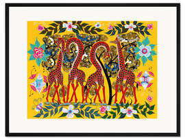 Gerahmter Kunstdruck Giraffen und Blumen