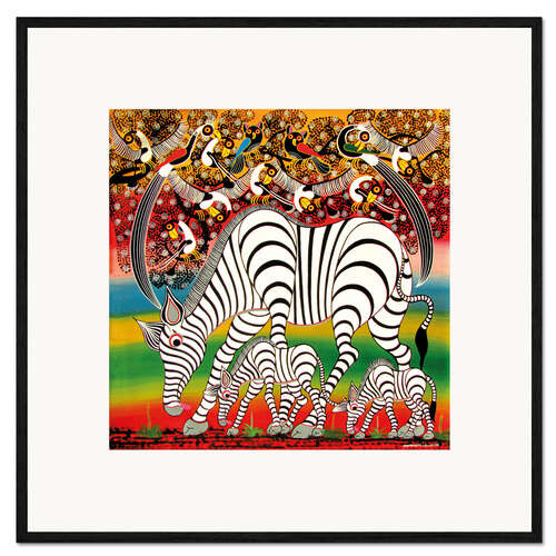 Ingelijste kunstdruk Zebra herd flock of birds