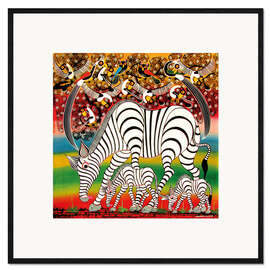 Ingelijste kunstdruk Zebra herd flock of birds