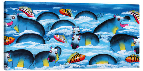 Canvas-taulu Blue Hippos in bathroom