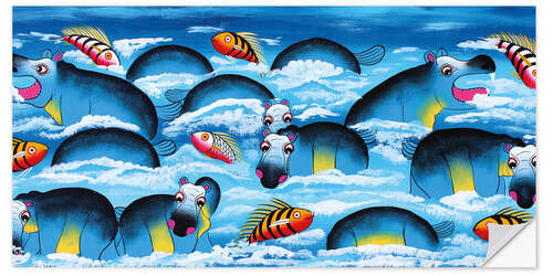 Wall sticker Blue Hippos in bathroom