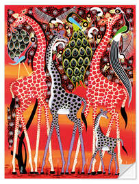 Muursticker Giraffe family at dusk