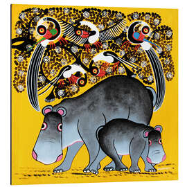 Magnettafel Nilpferdmutter mit Kalb