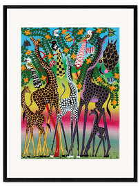 Ingelijste kunstdruk Giraffes in African colors