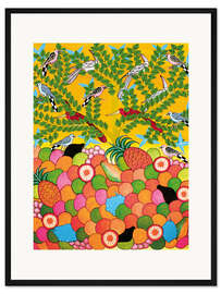 Gerahmter Kunstdruck Früchte und Vögel