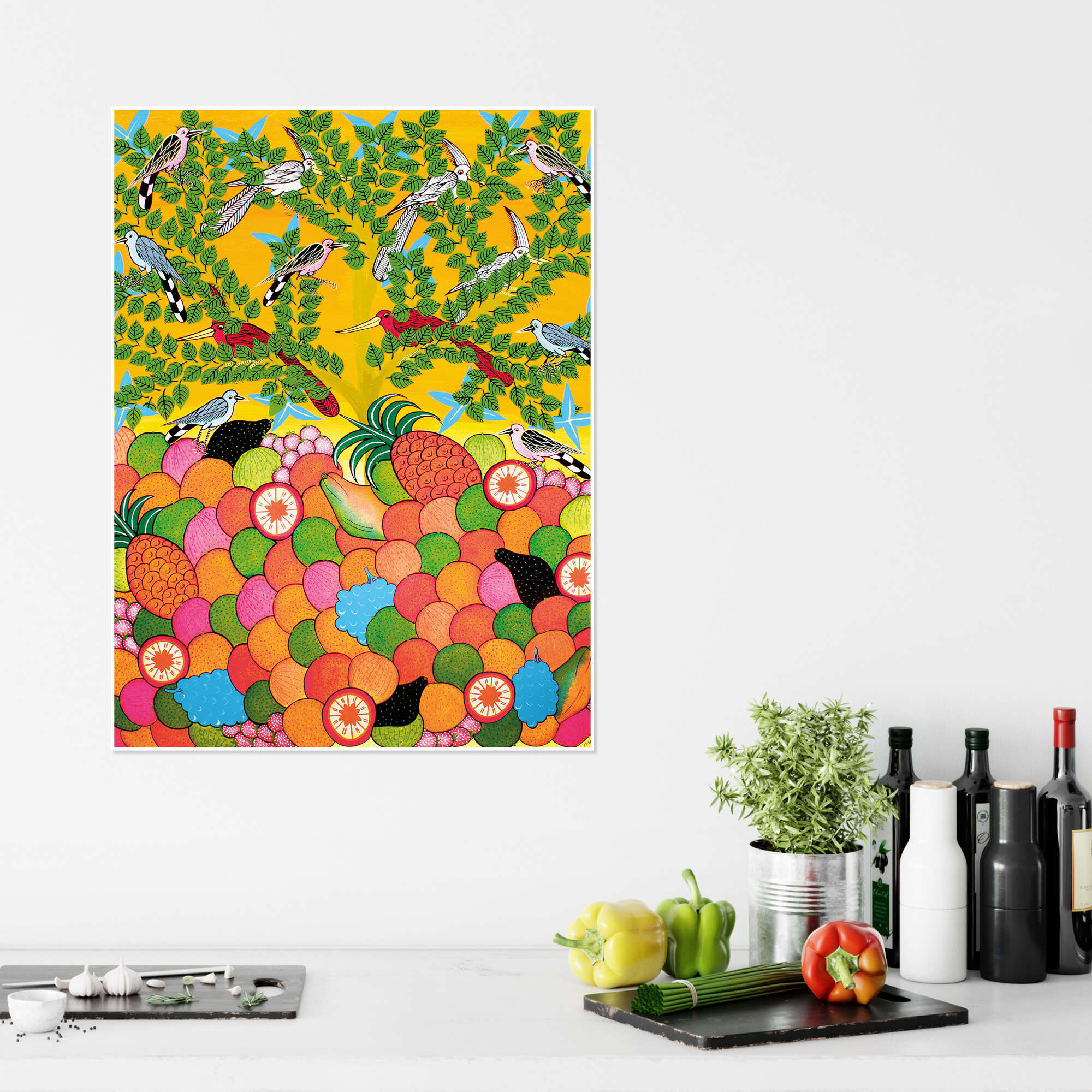 Fruits and birds print by Majidu | Posterlounge