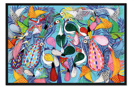 Gerahmter Kunstdruck Eine Vogelschar mit Schmetterlingen