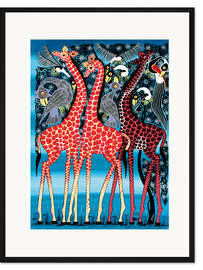 Gerahmter Kunstdruck Giraffen bei Nacht