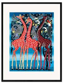 Impression artistique encadrée Giraffes at night