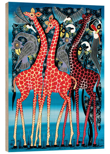 Wood print Giraffes at night