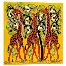 Acrylic print  Giraffe Trio and flock of birds - Chiwaya