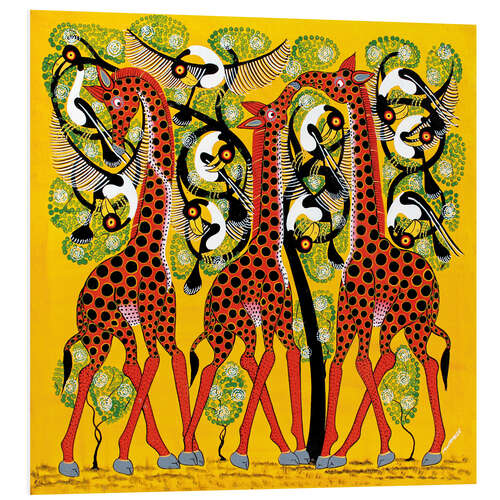 Foam board print Giraffe Trio and flock of birds