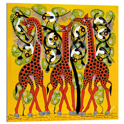 Gallery print Giraffe Trio and flock of birds