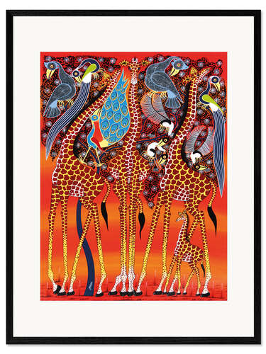 Impressão artística com moldura Giraffe with peacock