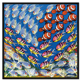 Gerahmter Kunstdruck Fischschwarm im Dreieck