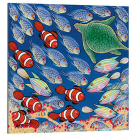 Magnettafel Fischschwarm mit Schildkröte