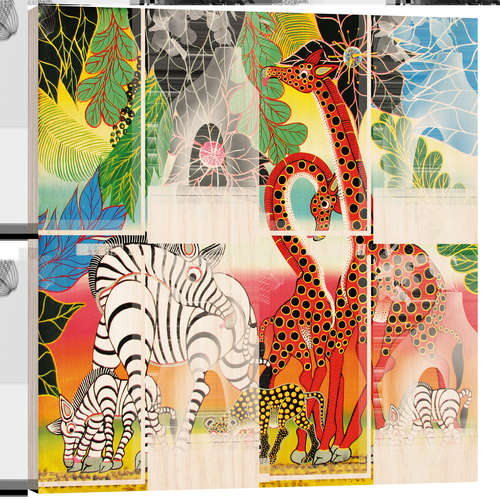 Tableau en bois African animals in the jungle