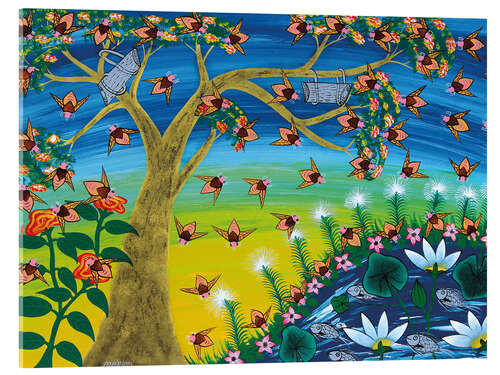 Tableau en verre acrylique Abeilles sur un arbre