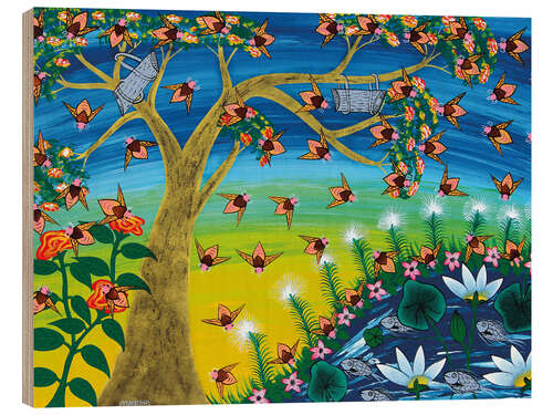 Tableau en bois Abeilles sur un arbre