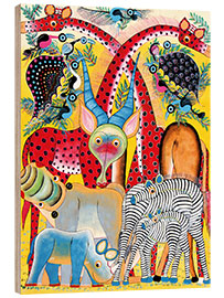 Wood print Colorful wild animals of Africa