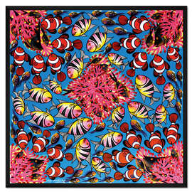 Gerahmter Kunstdruck Clownfischschule am Korallenriff