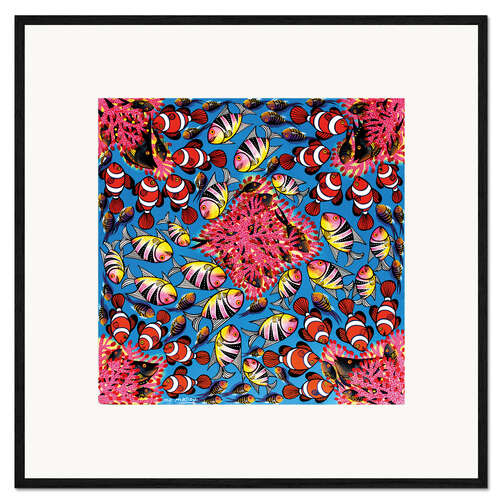 Innrammet kunsttrykk Clown fish school on coral reef