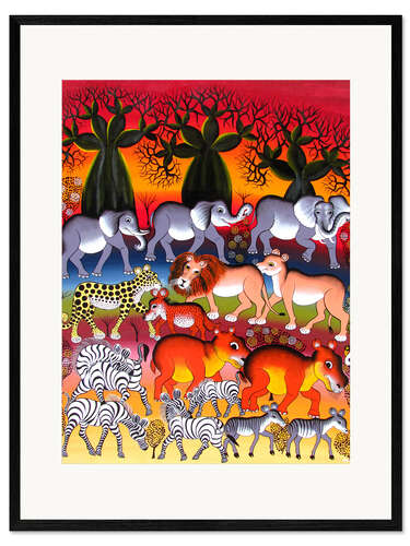 Framed art print Herd in the evening