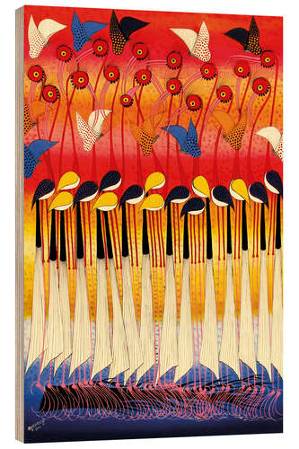 Wood print Colorful cranes at night