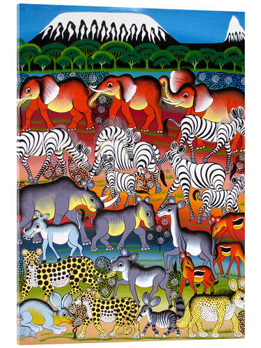 Acrylic print Herd of animals on Kilimanjaro