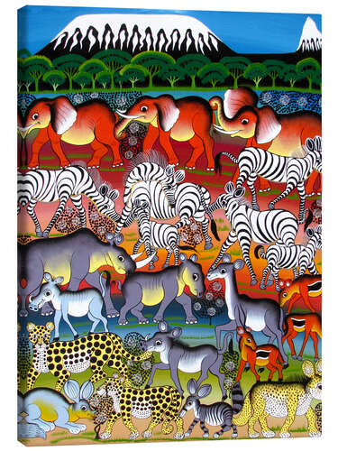 Canvas print Herd of animals on Kilimanjaro