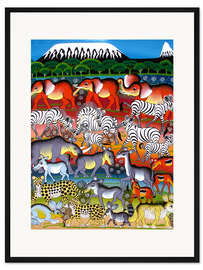 Gerahmter Kunstdruck Tierherde am Kilimandscharo