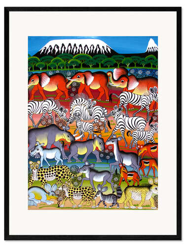 Impresión de arte enmarcada Herd of animals on Kilimanjaro
