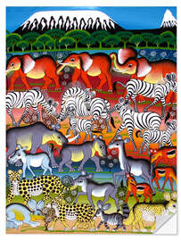 Selvklebende plakat Herd of animals on Kilimanjaro